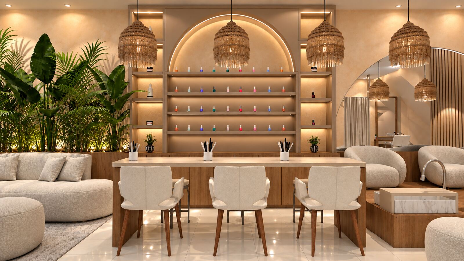 Interior toko butik dan nail salon dalam satu ruang